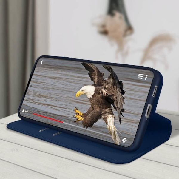 Plånboksfodral - Samsung - Galaxy S22 Plus - Blå - Syntetläder - Videostöd Blå