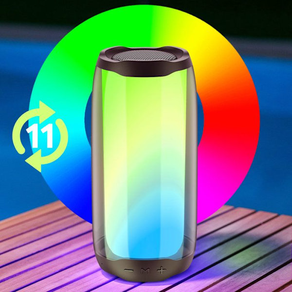 Bluetooth-højttaler LED RGB flerfarvet Vandtæt IPX6 Kraftfuld lyd 8W LinQ Sort Svart