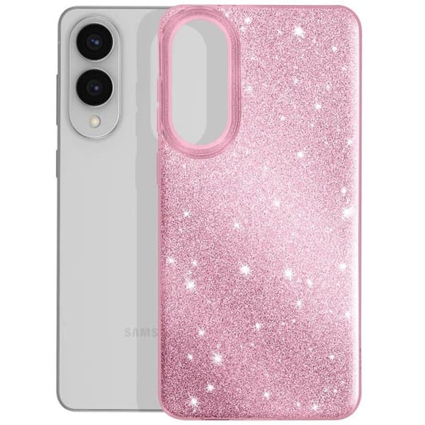 Cover til Galaxy S25 Edge med Bimateriale Design og Glitter Finish i Rosa Rosa