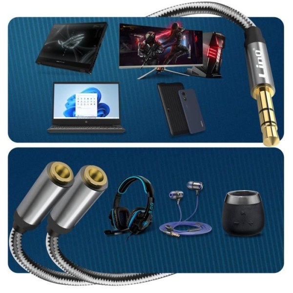 Audio Splitter Adapter Jack 3,5 mm uros - 2x Jack 3,5 mm naaras LinQ