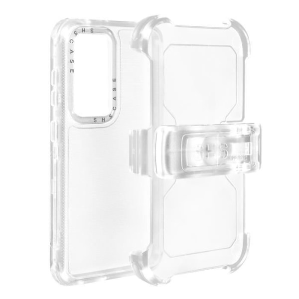 AVIZAR kova kotelo Samsung Galaxy S24 -puhelimelle - Iskunkestävä vyöpidike ja jalustan pidike - Läpinäkyvä Transparent