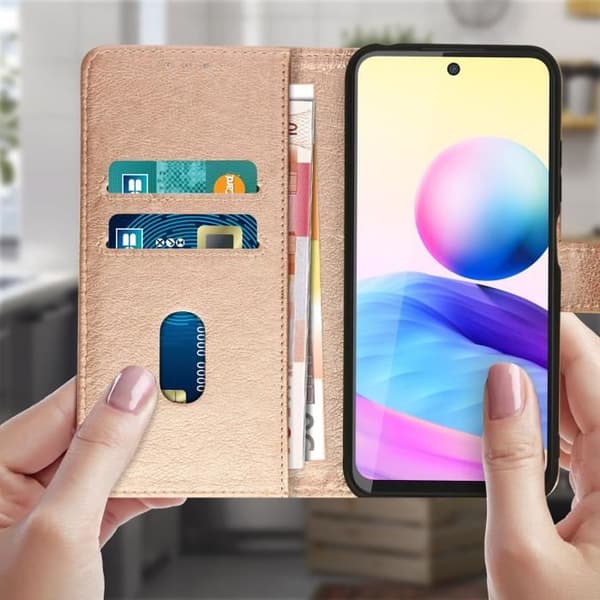 Folio etui - AVIZAR - Xiaomi Redmi Note 10 5G/Poco M3 Pro - Rosa - Øko-læder tekstureret - Støttefunktion Rosa
