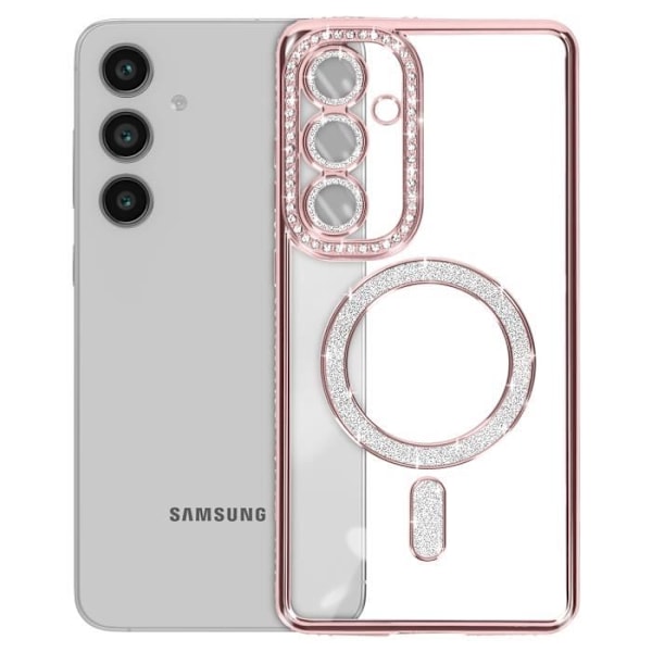 Coque Diamant pour Samsung Galaxy S24 FE MagSafe Contour Strass Rose Champagne Rosa