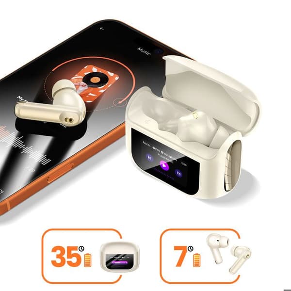 Trådlösa hörlurar - HOKO - TWS - Bluetooth 5.4 - ANC & ENC - LED-touchfodral - Vit Vit