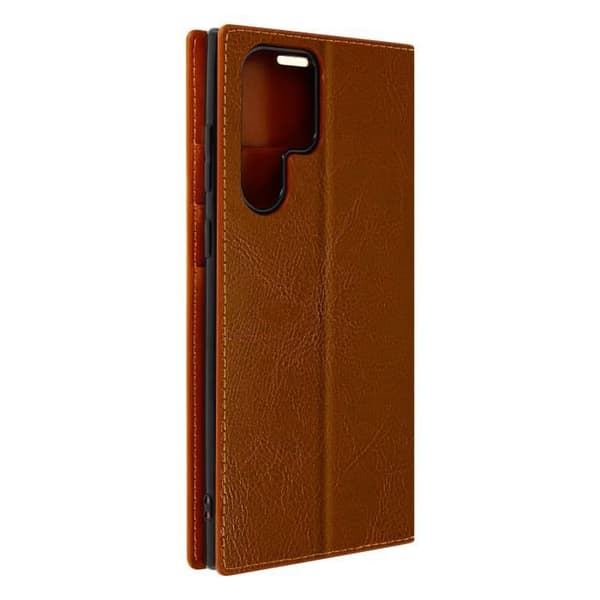 Galaxy S22 Ultra Folio Case Ægte læder kortholder Video Support - camel kamel