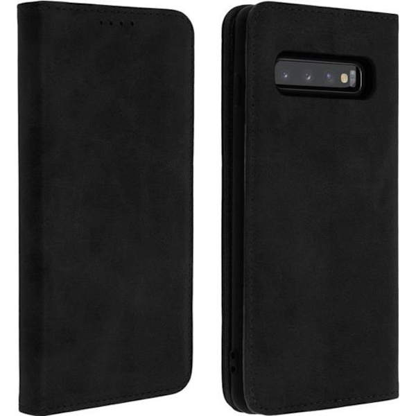 Hölster för Samsung Galaxy S10 - AVIZAR - Med kortfack - Svart - Vintage - Stödstående Svart