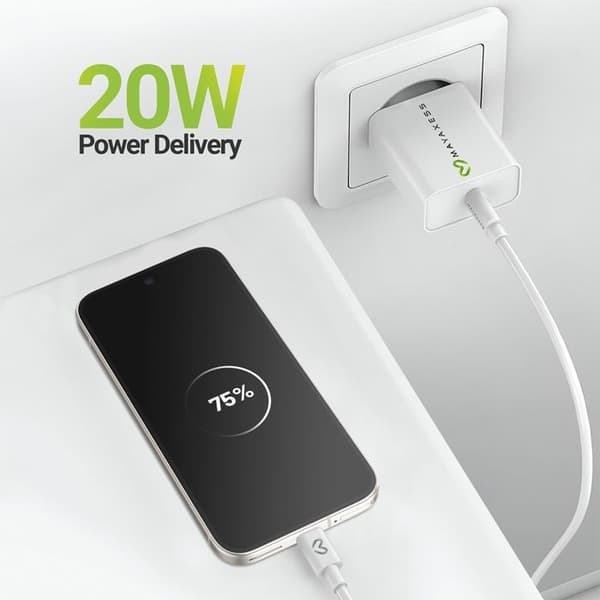 Strømforsyning til Pixel 9 20W + USB-C kabel 1m Mayaxess Hvid Vit