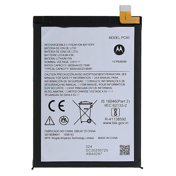 Intern batteri til Motorola Moto G54 6000mAh model PC60 Sort Svart