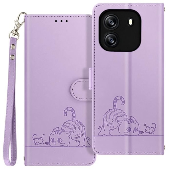 Kotelo Blackview Wave 6C:lle - AVIZAR - Kissakuvio - Lompakko ja teline - Laventeli Lila