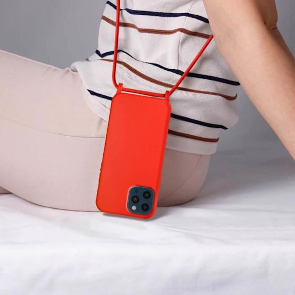 Smartphone cover - AVIZAR - iPhone 12 Pro Max - Semi-rigid - Nylon strap - Red Röd