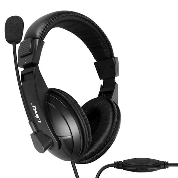 PC-kuulokemikrofoni - LINQ - USB-liitäntä - Joustava mikrofoni - Pehmustettu muotoilu - Musta