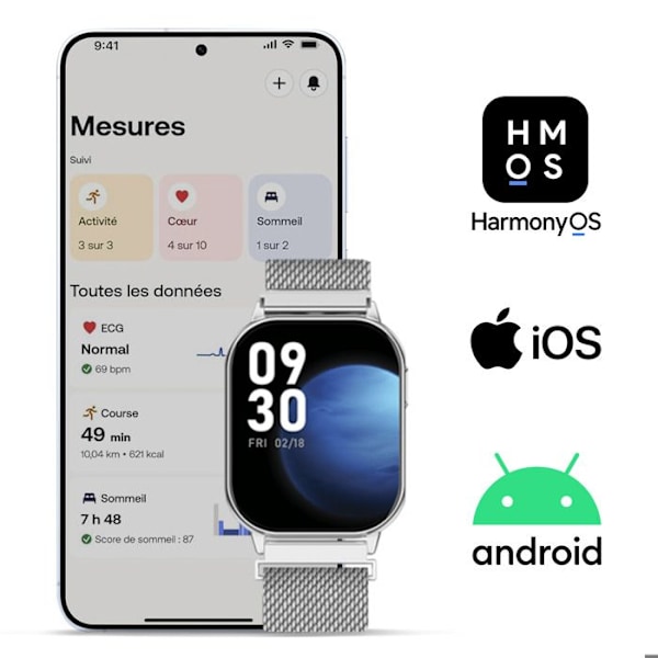 Elegant Smartwatch med Sundheds-/Aktivitetsmonitor IP67 Vandtæt Proove Sølv Grå