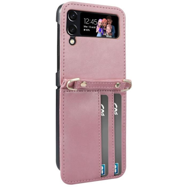 Kotelo Samsung Z Flip 4 Nahkaiselle korttikotelolle Lanyard Versatile Case ruusukulta