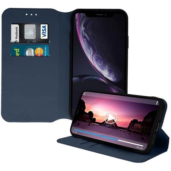 iPhone XR cover - AVIZAR - Folio-etui - Øko-læder - Mørkeblå - Støttefunktion Midnattsblå