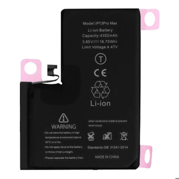 Internt batteri iPhone 13 Pro Max 4352mAh 100 % kompatibel erstatter A2653 Svart