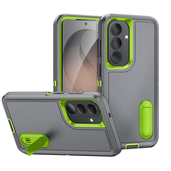 Förstärkt Skal för Galaxy S26 Plus Tri-material med Inbyggd Ställning Grå Grå