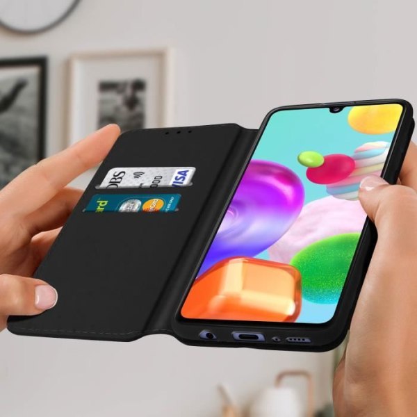 Hoes - Samsung - Galaxy A41 - Ekologiskt läder - Magnetlås - Stödfunktion Svart