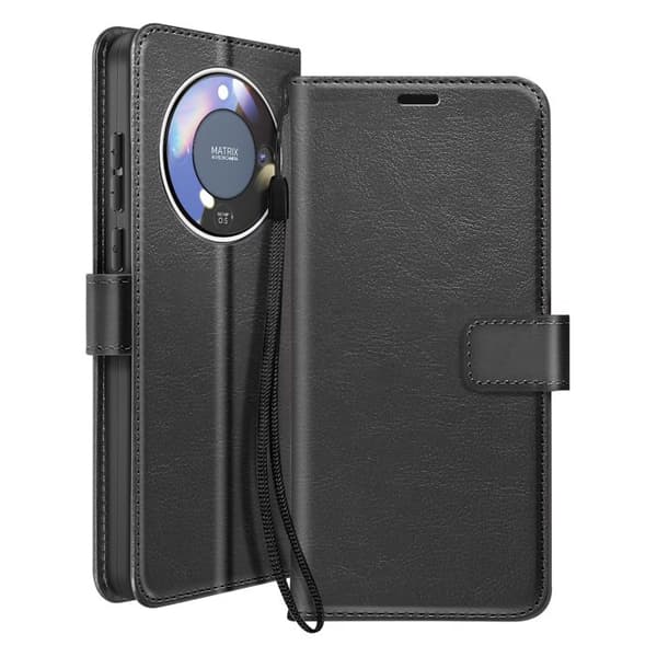 Honor Magic 8 Lite -lompakko, jossa on hihna ja tuki, Mayaxess Musta Svart