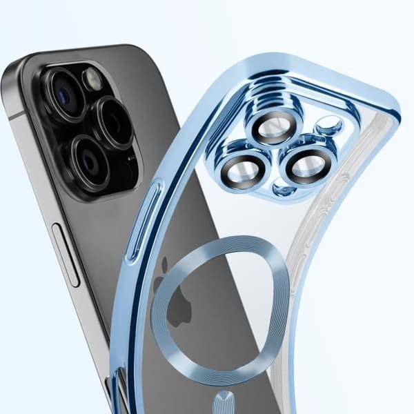 Coque MagSafe för iPhone 16 Pro Silikon Kontur Krom Blå Ljus Blå