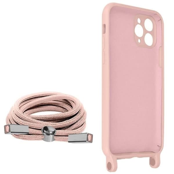 Telefonfodral - AVIZAR - iPhone 11 Pro Max - Semi-styv - Justerbar nylon snöre 80cm - Rosa Rosa