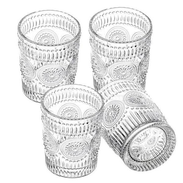 Cheffinger karahvi ja lasit - Vintage-tyyliset teksturoidut - Liljakukkakuosi - Läpinäkyvä Transparent