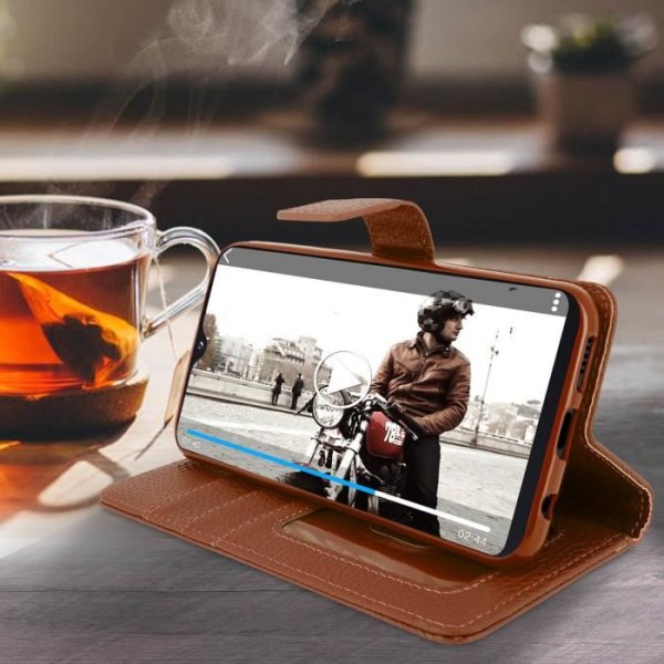 Fodral för Samsung Galaxy A20e - AVIZAR - Ekologisk läderfickas fodral - Videostativ - Brun - Mjuk kastanj