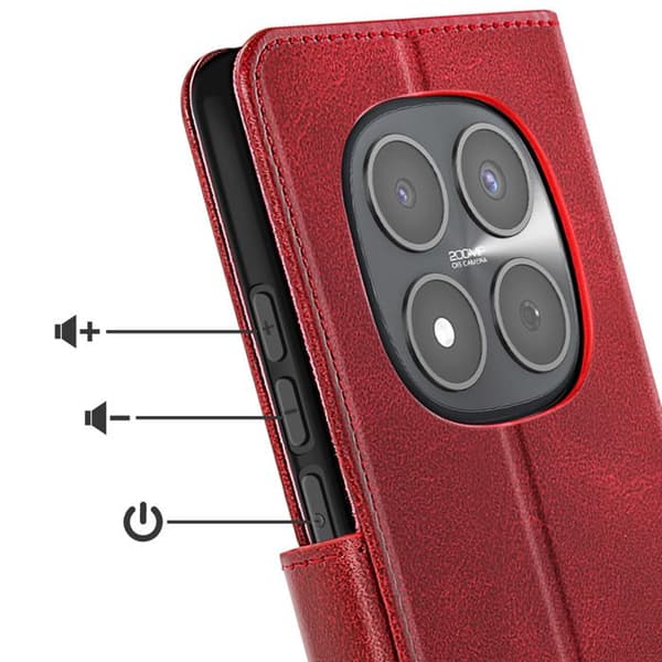 Etui til Redmi Note 15 Pro 5G Læderlook med kortlomme og standfunktion Rød Röd