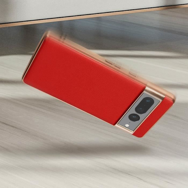 Google Pixel 7 Pro -kotelo aitoa nahkaa punaisella metallisella ääriviivalla - AVIZAR - Tyylikäs suoja Röd