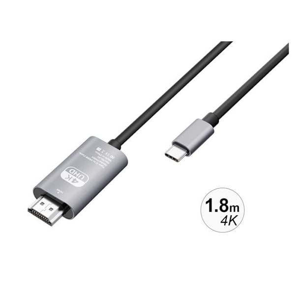 HDMI-kaapeli 4K 60Hz Korkea Resoluutio USB-C 1,8m Harmaa