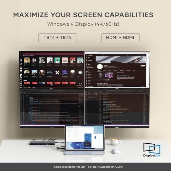 Dock Thunderbolt 4 - SATECHI - Satechi Dock - Opladning 96W - 4 skærme 4K - 12 porte