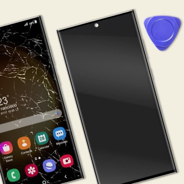 Display Soft OLED för Samsung S23 Ultra - AVIZAR - Fingerglas - Beige Chassi - Flexibelt Glas Beige
