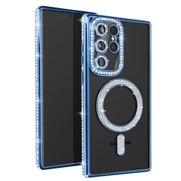 Coque - AVIZAR - Samsung Galaxy S22 Ultra - Rigide - Strass - Kompatibel med MagSafe Blå