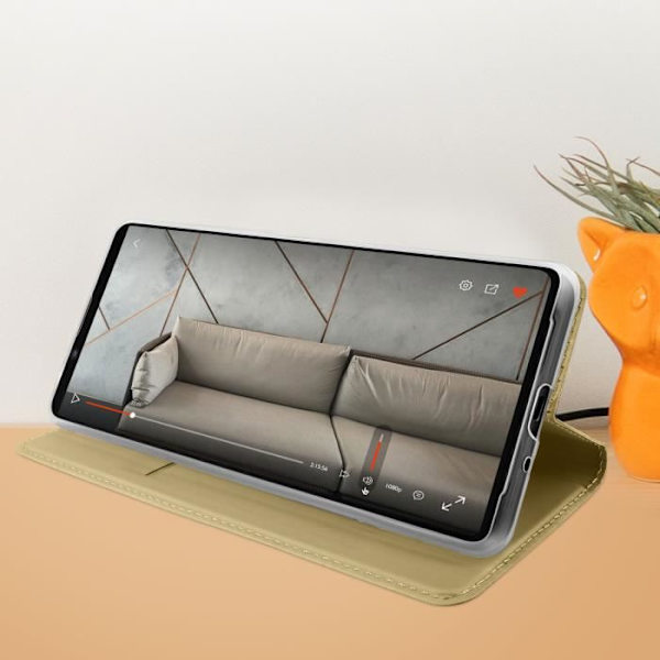 Housse - AVIZAR - Sony Xperia 1 II - Øko-læder - Video støtte - Kortholder - Gul Gult guld
