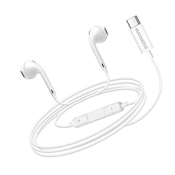 Trådade hörlurar - MAYAXESS - för Galaxy A56 - Inbyggd mikrofon - USB-C - In-ear Vit
