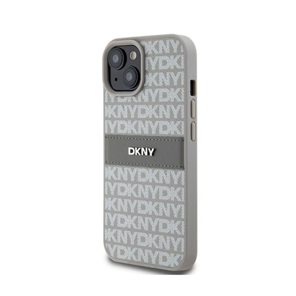 DKNY Læder Mono Stripe & Metal Logo - Etui til iPhone 15/14/13 (beige)