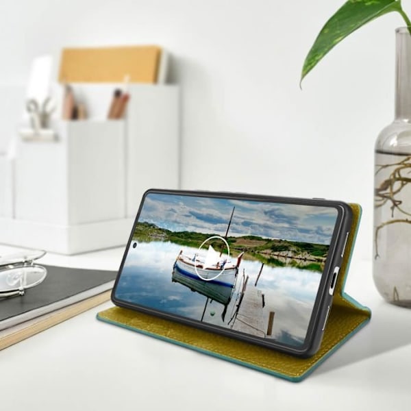 Google Pixel 7 tekstureret læderpung-etui - AVIZAR - Blå - Hard Shell - Videounderstøttelse Blå