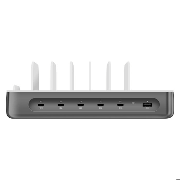 Laddstation 100W Multiport 5 USB-C + USB och 6 kablar ingår 4smarts Grå