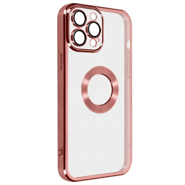 iPhone 14 Pro Max Silikonfodral Skyddad kamera Transparent Pink Outline Chrome