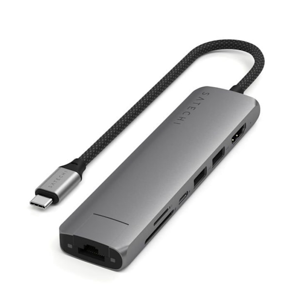 Hub USB-C Slim Multiport 7-i-1 Ethernet 1Gbit Power Delivery 100W Satechi Grå
