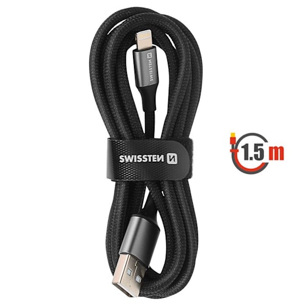 USB-kabel till Lightning Tredesignad Anti-knut Swissten Svart