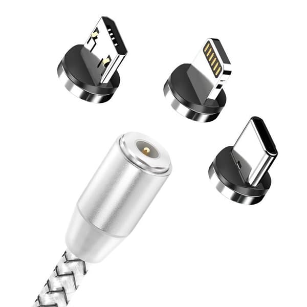 Magnettikaapeli 3-in-1 USB-C / Lightning / Micro-USB USB-A:han 1m Hopea