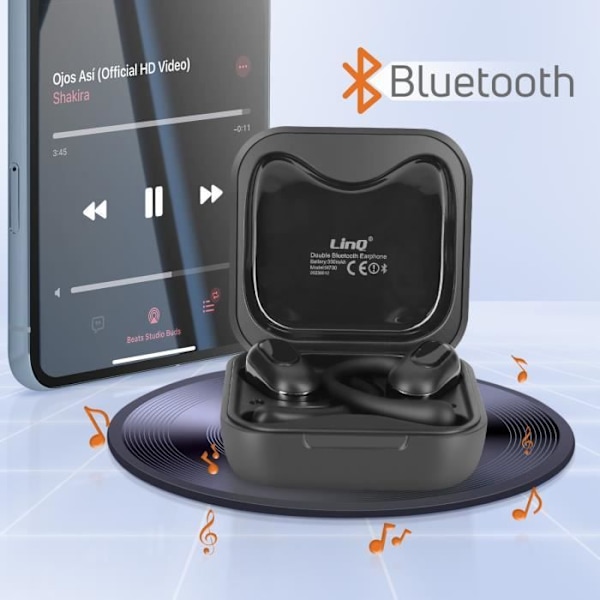 Bluetooth-hovedtelefoner Open Design Touch Control med etui inkluderet LinQ Black Svart