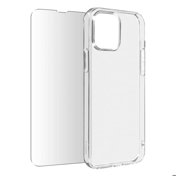 Skyddsskal - AVIZAR - iPhone 13 Mini - Silikon - Härdat Glas 9H - Transparent Vit