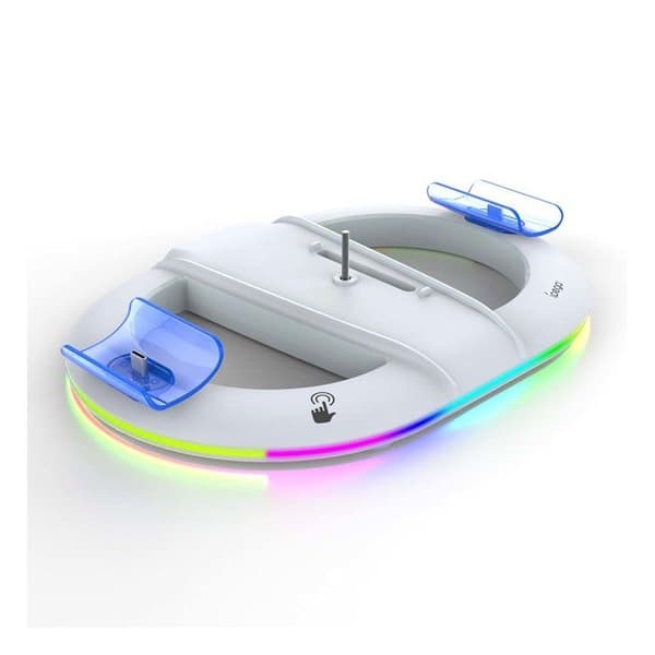 Støtte til Vertikal Lading RGB - iPega - PS5 / PS5 Slim / PS5 Pro - 2 Kontroller - 3 USB-porte - Stabilt Design Vit