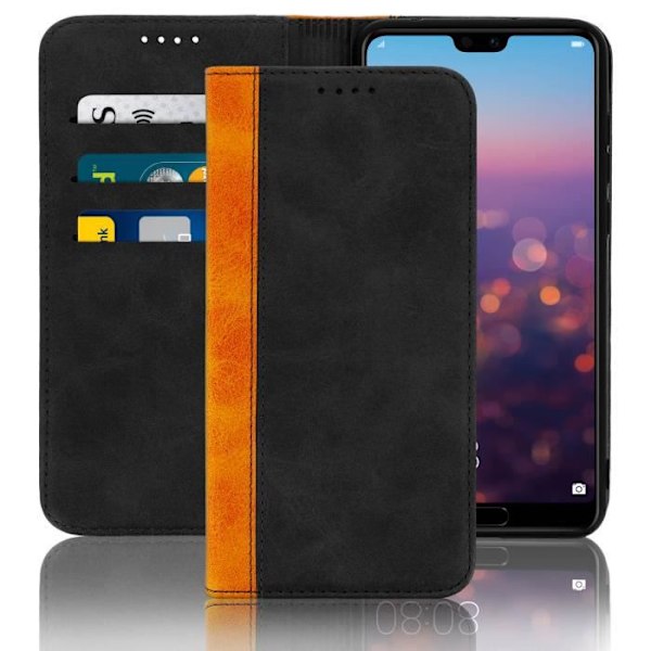 Housse - AVIZAR - Huawei P20 Pro - Øko-læder - Støt funktion - Kort opbevaring Svart