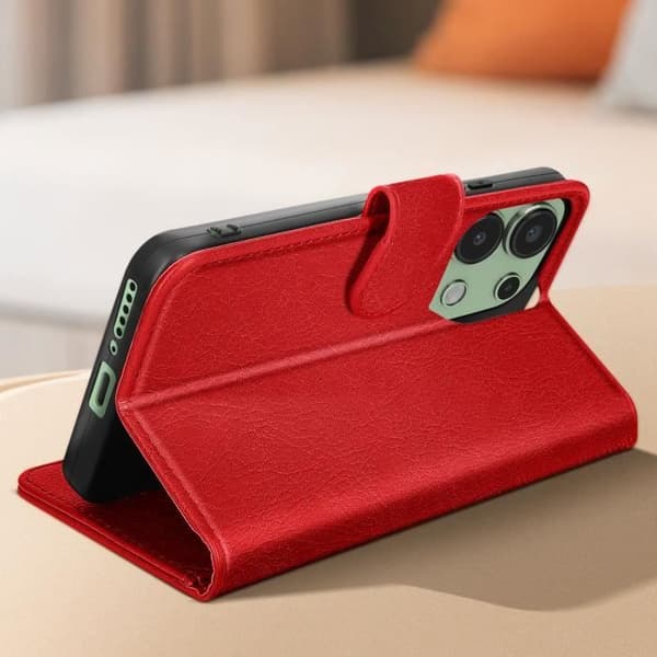 Etui til Xiaomi Redmi Note 13 4G - AVIZAR - Tegnebog og videounderstøttelse - Rød Röd