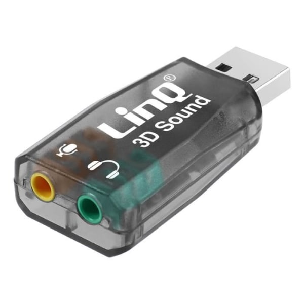 Externt ljudkort USB till 2x 3,5 mm jack ljudmikrofon Surround 5.1 LinQ svart