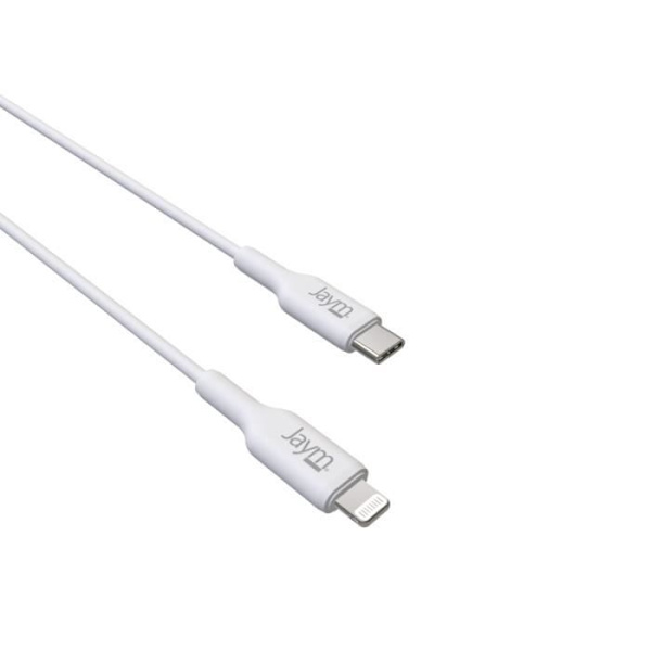Lataus- ja tiedonsynkronointikaapeli USB-C / Lightning MFI PD 3.0 3A 2M Jaym White Vit