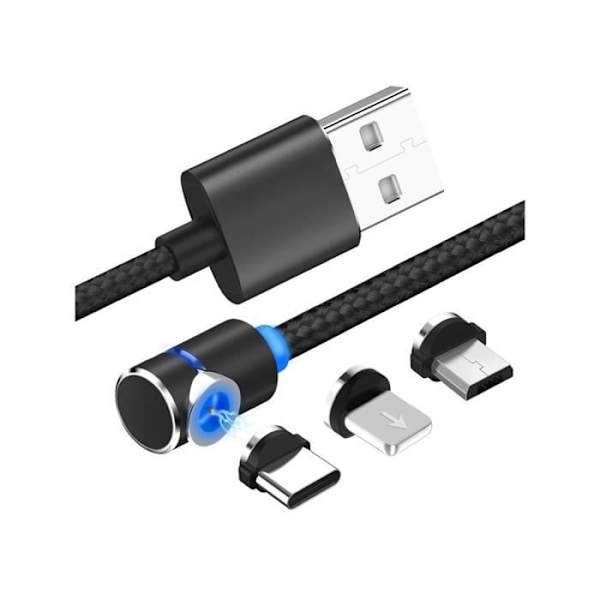 Magneettikaapeli 360° 3 in 1 Lightning/Micro-USB/USB-C USB-A 2.4A 1m Eko Black Svart