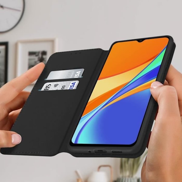 Housse Xiaomi Redmi 9C - AVIZAR - Etui Folio Tegnebog - Øko-læder - Sort Svart